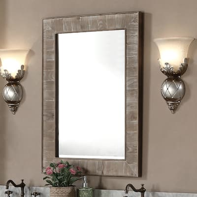 Rustic Style 26-inch wide Rectangular Wall Mirror - Brown - A/N