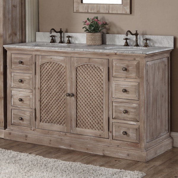 Rustic Style 60-inch Double Sink Bathroom Vanity ...