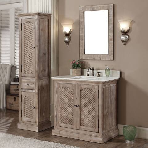Rustic Style 36-inch Marble Single Sink Bathroom Vanity with Matching Wall Mirror