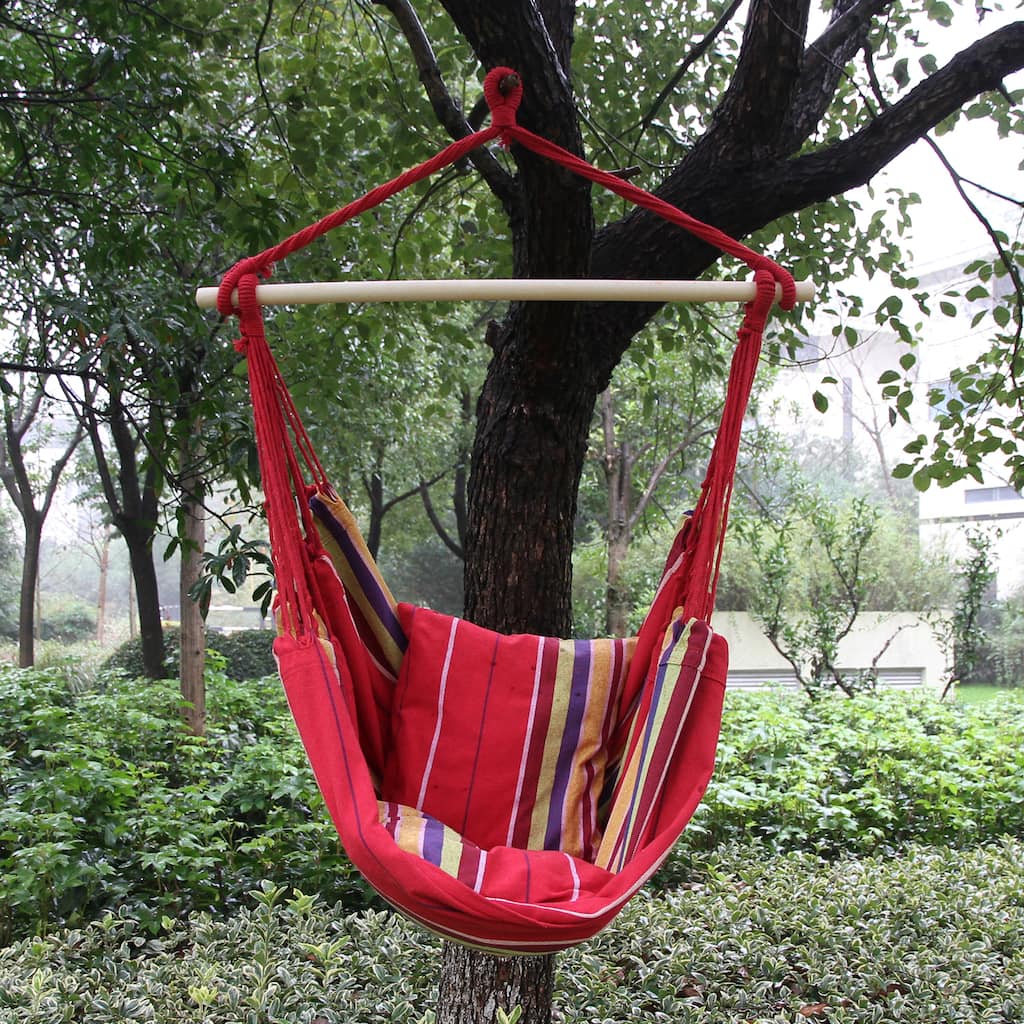 Adeco Cotton Fabric Hanging Chair with Pillow and Butterfly Side