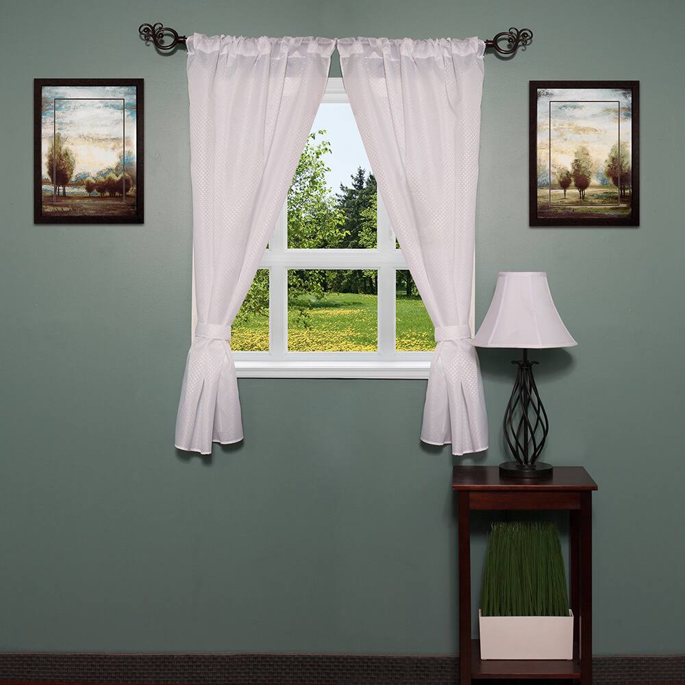 Elegant Subtle Diamond Pattern Bathroom Window Curtain Set with Tiebacks