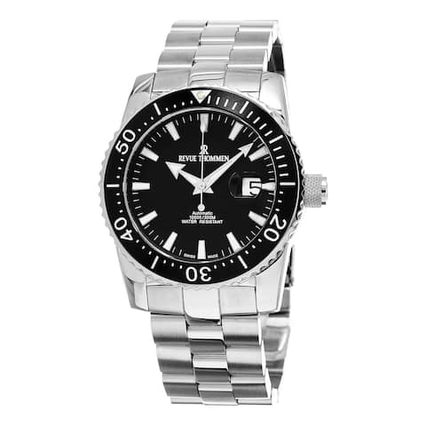 Revue Thommen Men's 'Diver' Black Dial Stainless Steel Bracelet Swiss Automatic Watch