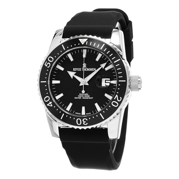 Revue Thommen Men's 17030.2537 'Diver' Black Dial Black Rubber Strap Swiss Automatic Watch