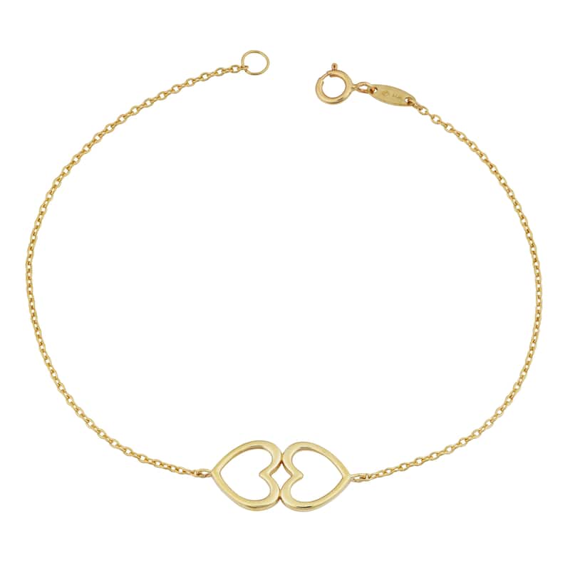 Fremada 14k Yellow Gold High Polish Double Heart Bracelet (7.25 inches)
