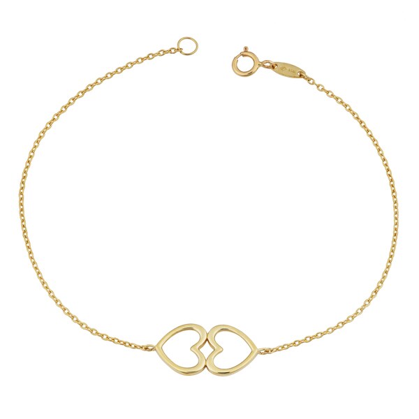 Shop Fremada 14k Yellow Gold High Polish Double Heart Bracelet (7.25
