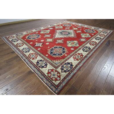H9126 Red Wool Collection Super Kazak Geometric Hand-knotted Rug (9'2 x 12'3)