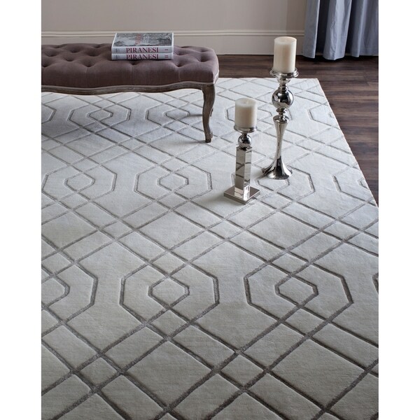 Safavieh Hand-knotted Tibetan Modern Geometric White Wool Rug - 8' x 10'