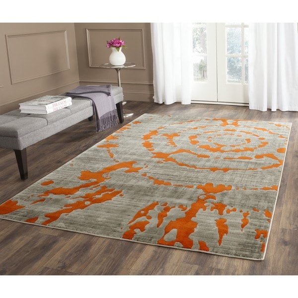 Safavieh Porcello Abstract Contemporary Light Grey/ Orange Rug - 9' x 12'