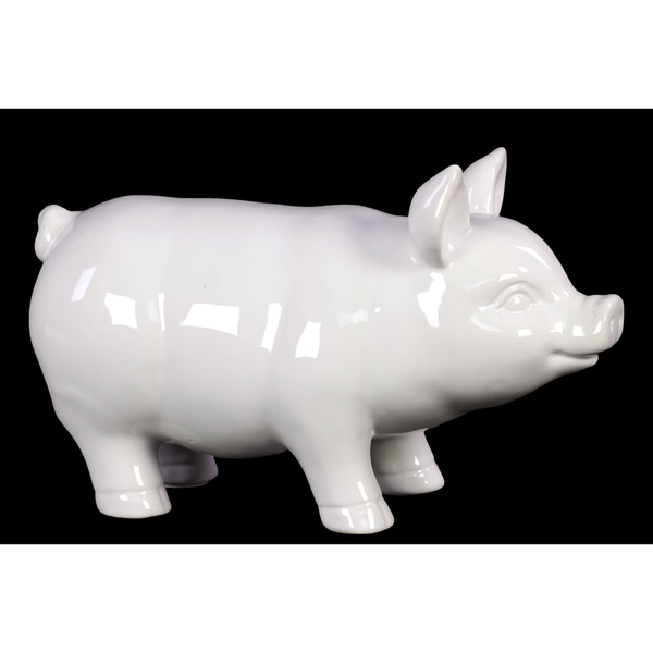 Ceramic Standing Pig Figurine, Gloss White Finish, Large