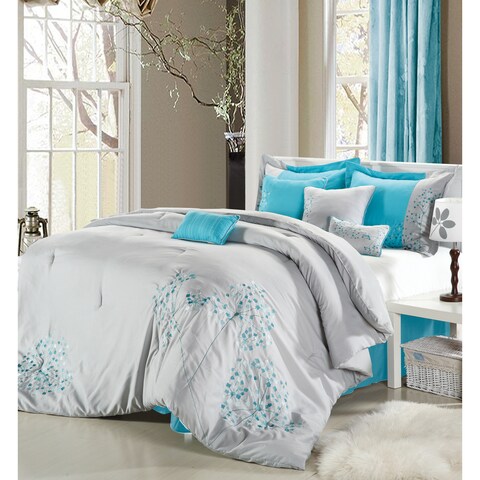 Porch & Den Phinney Embroidered Grey 8-piece Comforter Set
