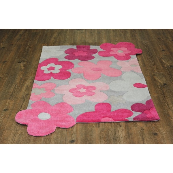 Pink Grey Rose Hand Tufted Kids Rug 4 X 6 Free Shipping Pink Grey Rose Hand Tufted Kids Rug 4 X27