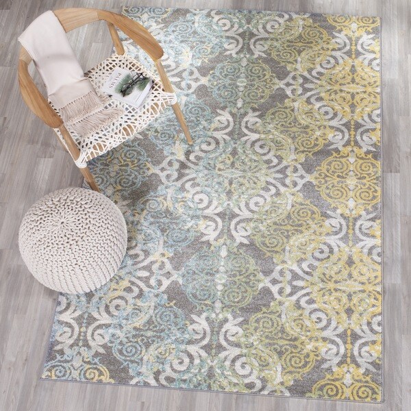 Safavieh Evoke Vintage Watercolor Damask Grey / Ivory Distressed Rug (9' x 12')