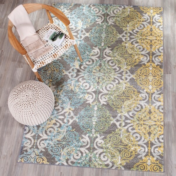 Safavieh Evoke Vintage Watercolor Damask Grey / Ivory Distressed Rug - 8' x 10'