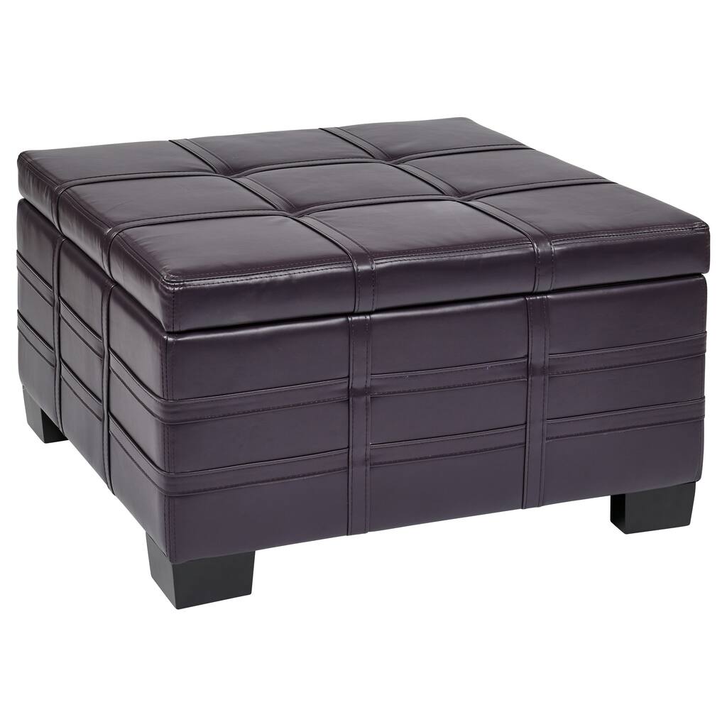 Detour Strap Ottoman Plum Bonded Leather with Built-In Tray