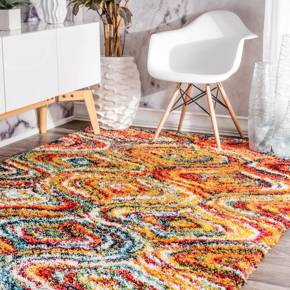 Nuloom Boho Rainbow Multi Soft and Plush Melting Moroccan Trellis Shag Rug