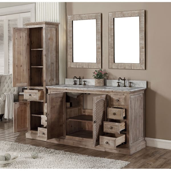 Rustic Style Carrara White Marble Top 60 Inch Double Sink 60 Inch Double Sink
