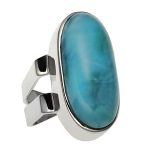 Sterling Silver Oval Larimar Elongated Ring - Blue