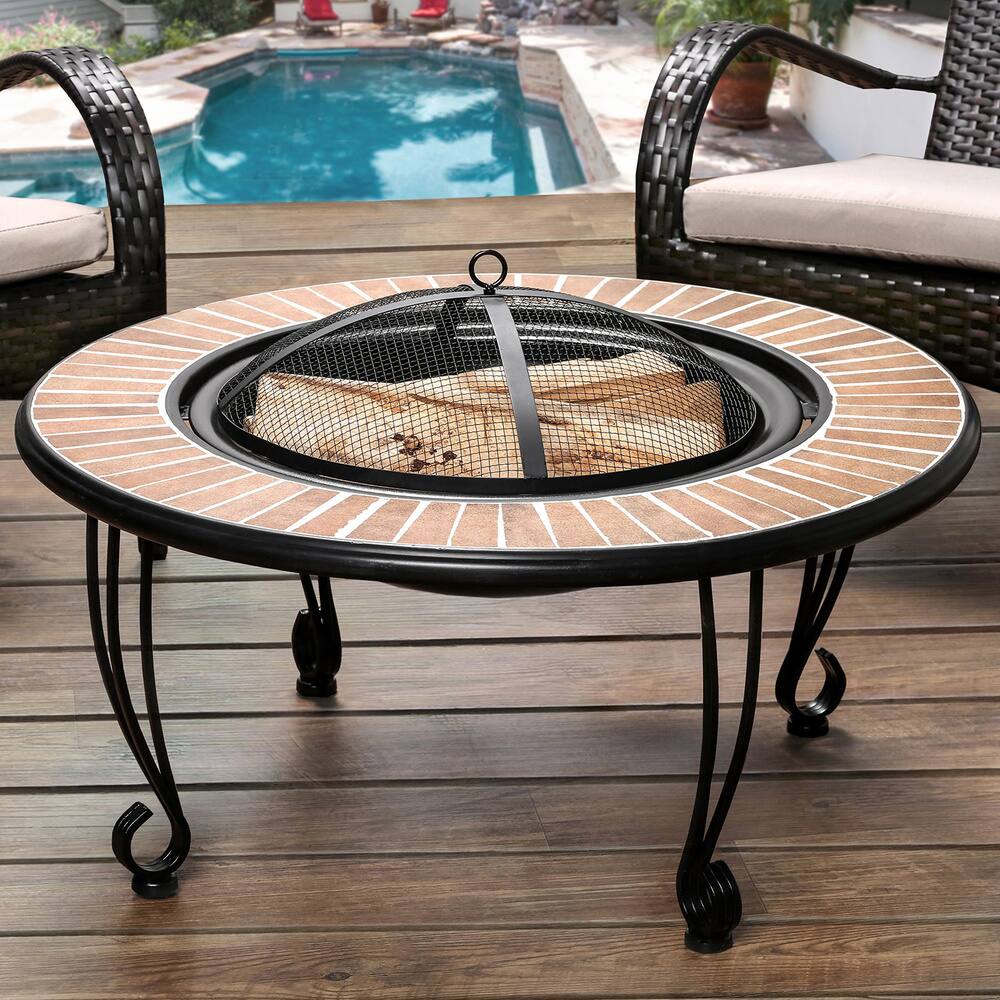 Furniture of America Siz Contemporary Black Metal Round Fire Pit