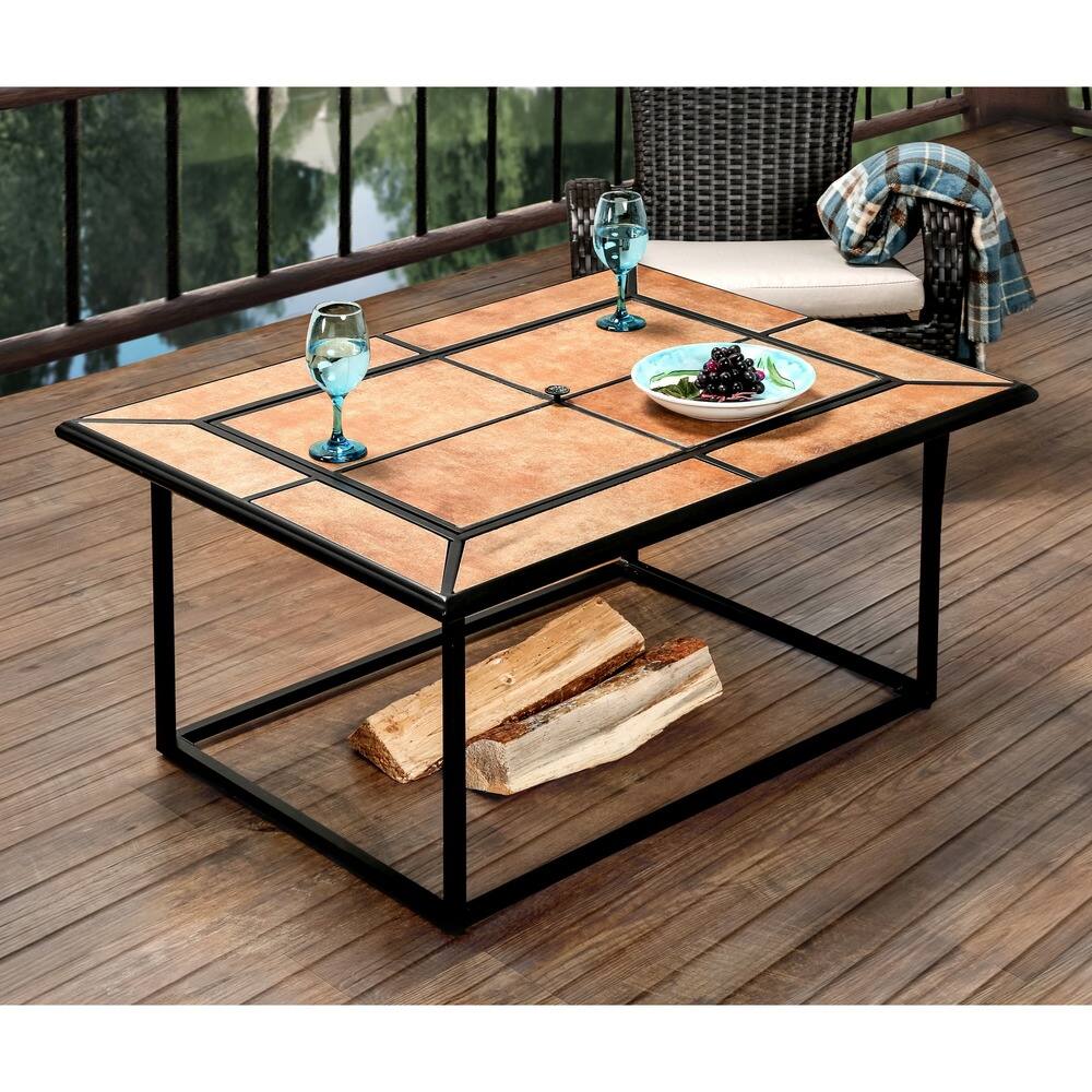 Furniture of America Ked Contemporary Black Metal Rectangular Fire Pit