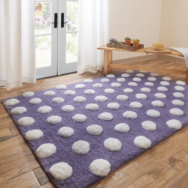 Hand-tufted Riley Plum/ White Polka Dots Shag Rug