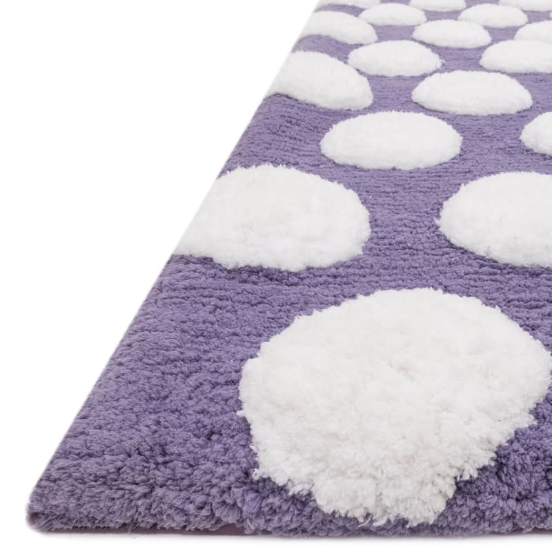 Hand-tufted Riley Plum/ White Polka Dots Shag Rug