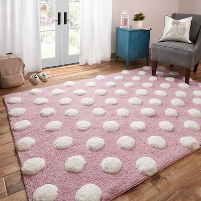Hand-tufted Riley Plum/ White Polka Dots Shag Rug