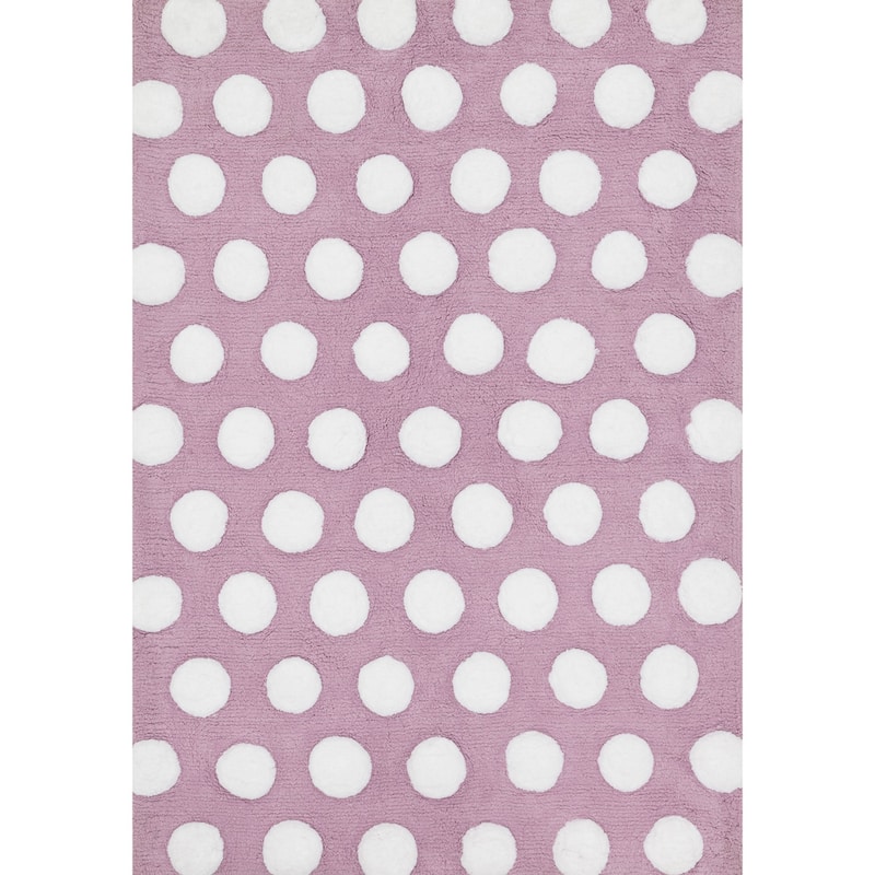 Hand-tufted Riley Plum/ White Polka Dots Shag Rug