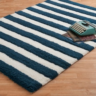 Blue Microfiber Rugs Area For Less Find Great Home Decor Hand Tufted Riley Navy White Striped Rug 7 3 X 9