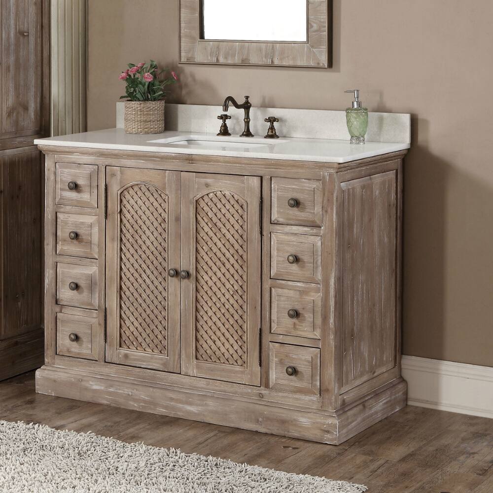 Rustic Style Carrara White Marble Top 48-inch Bathroom Vanity