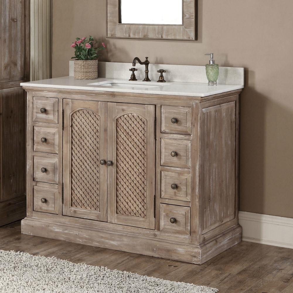 48 Bozeman Rustic Bathroom Vanity in Natural with Calacatta Quartz To -  HouseTie