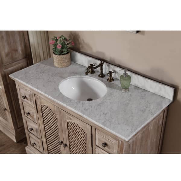 Rustic Style Carrara White Marble Top 48-inch Bathroom Vanity - Bed ...