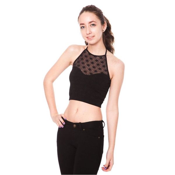 Soho Junior Mesh Lace Front Halter Crop Top - Free Shipping On Orders ...