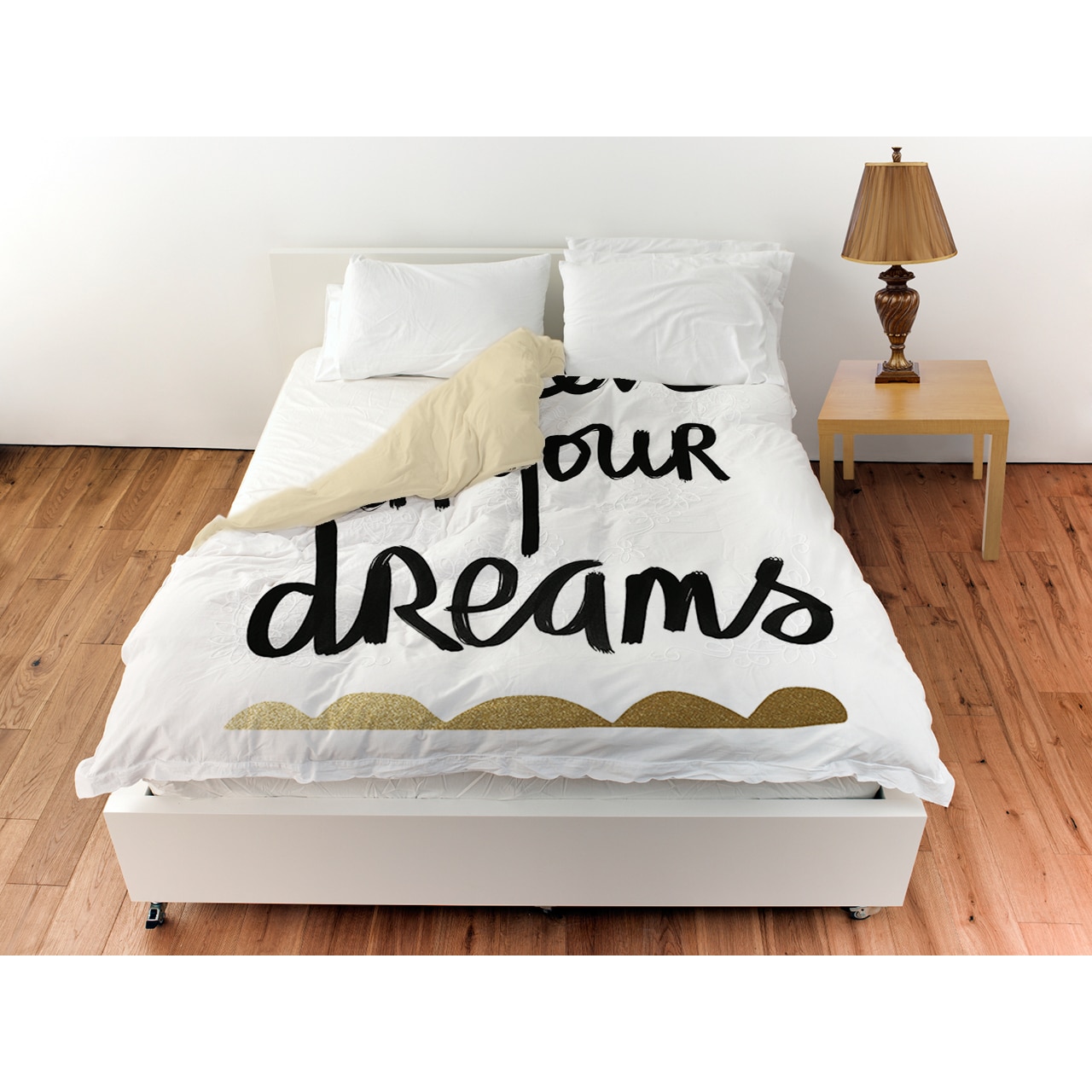 Shop Thumbprintz Believe Twin Size Duvet Cover In White And Gold