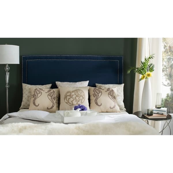 Safavieh Cory Navy Upholstered Headboard Silver Nailhead King On Sale Overstock 10988914