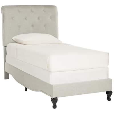 SAFAVIEH Hathaway Light Grey Linen Upholstered Tufted Rolled Back Bed (Twin)
