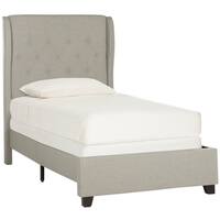 Safavieh Blanchett Light Grey Linen Upholstered Tufted Wingback Bed (Twin)