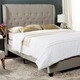 Safavieh Blanchett Light Grey Linen Upholstered Tufted Wingback Bed (Queen) - Thumbnail 0