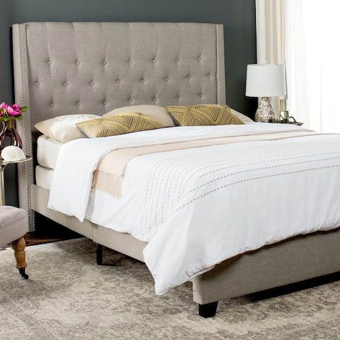 SAFAVIEH Winslet Light Beige Linen Upholstered Tufted Wingback Bed (Queen)