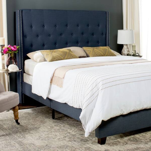 Safavieh Winslet Navy Queen Upholstered Bed Safavieh Winslet Navy Queen Upholstered Bed