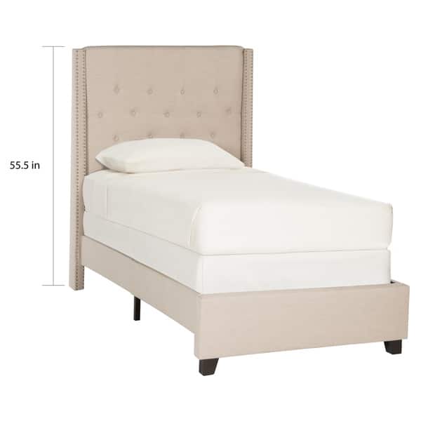 SAFAVIEH Winslet Light Beige Linen Upholstered Tufted Wingback Bed (Twin)