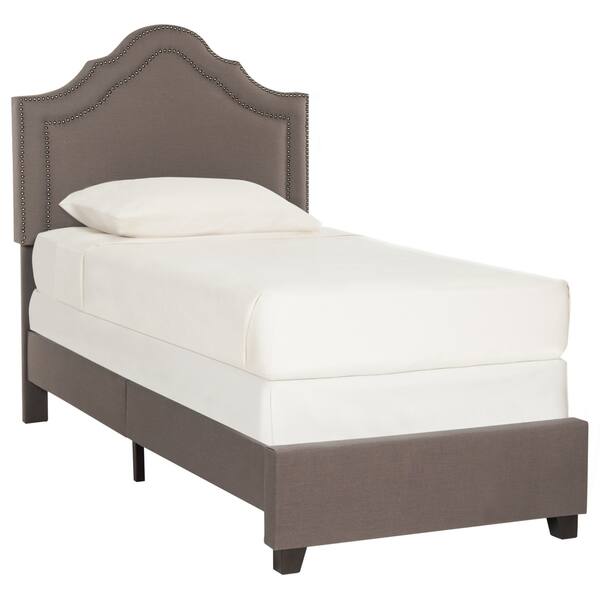 slide 2 of 3, SAFAVIEH Theron Dark Taupe Linen Upholstered Bed (Twin)