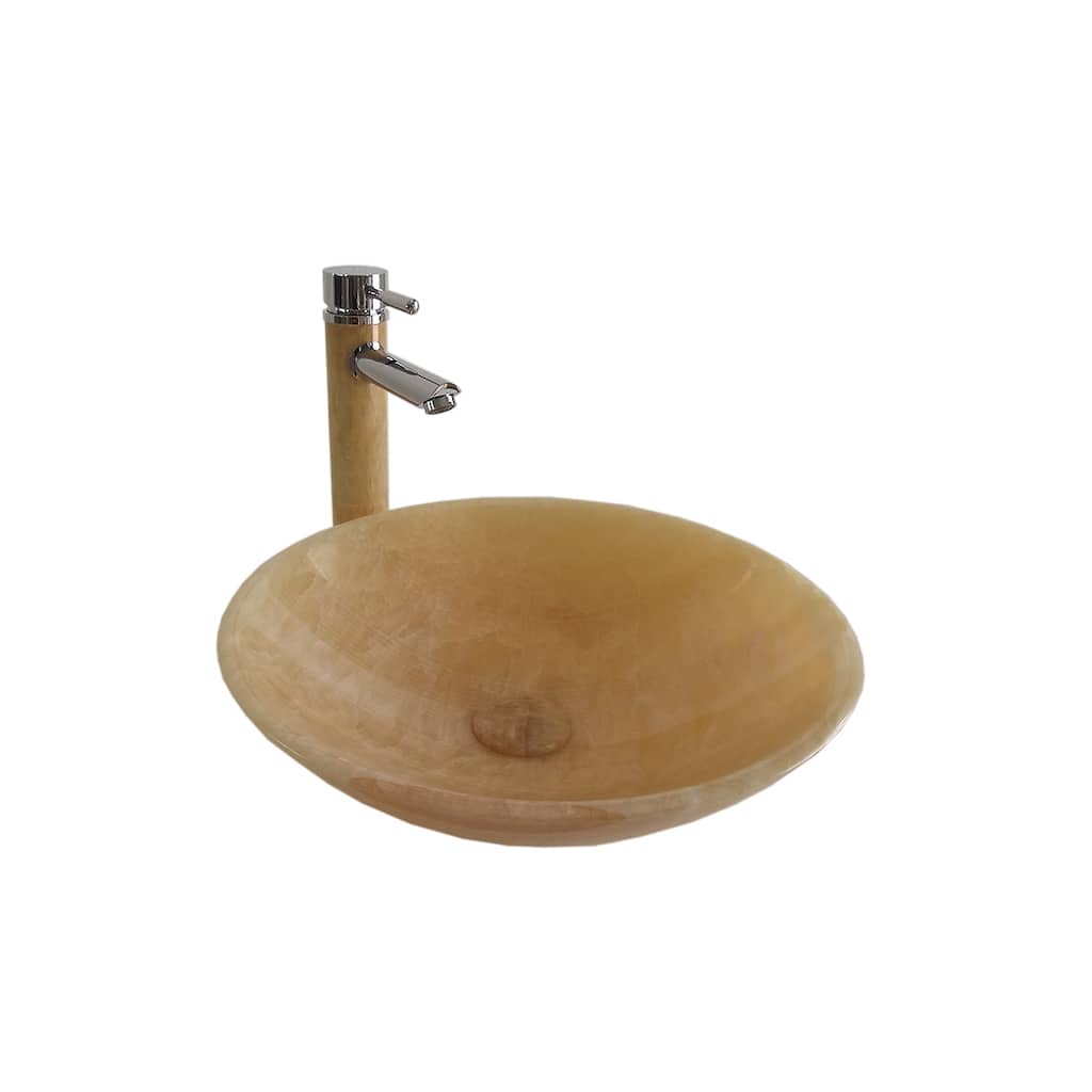 SHEL Natural Marble Honey Onyx Stone Sink Bowl with Faucet and Drain Included