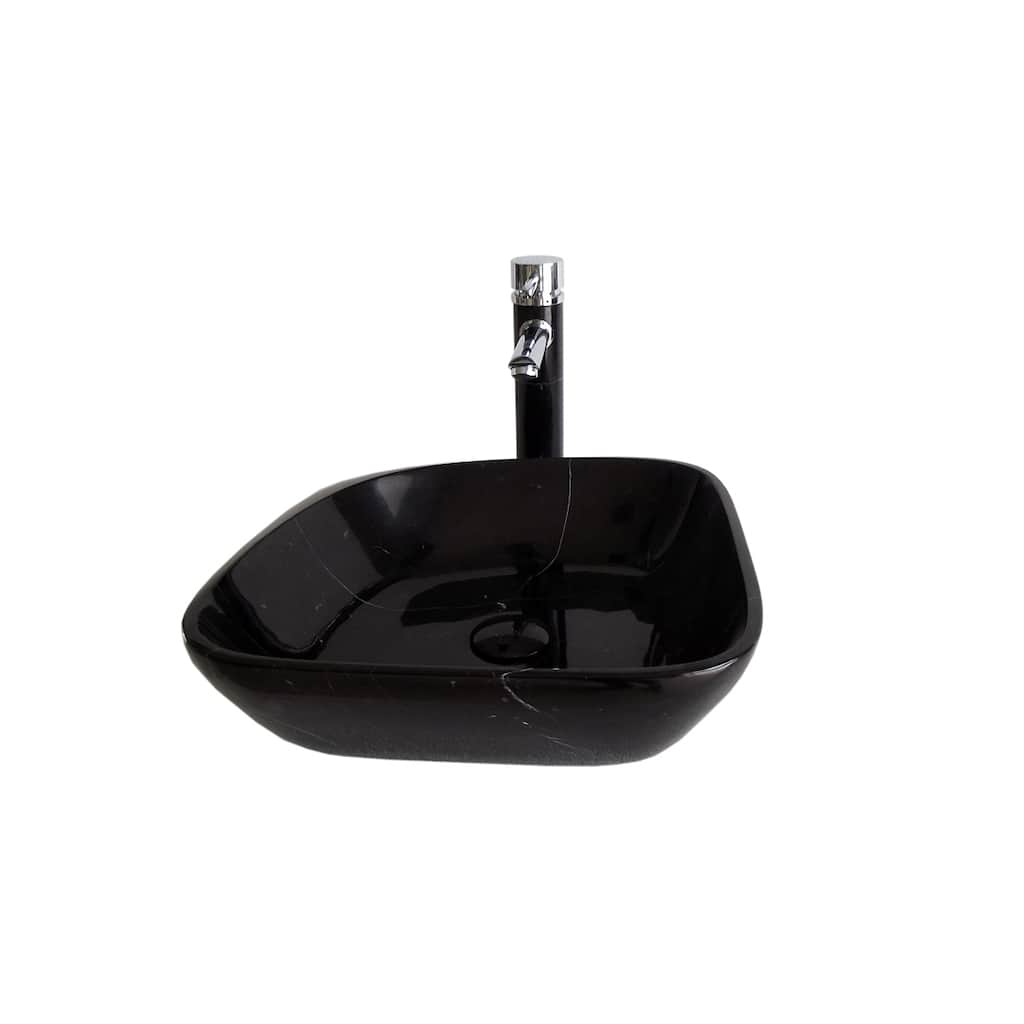 Black Marquine Stone Vessel Bowl with Matching Drain and Faucet