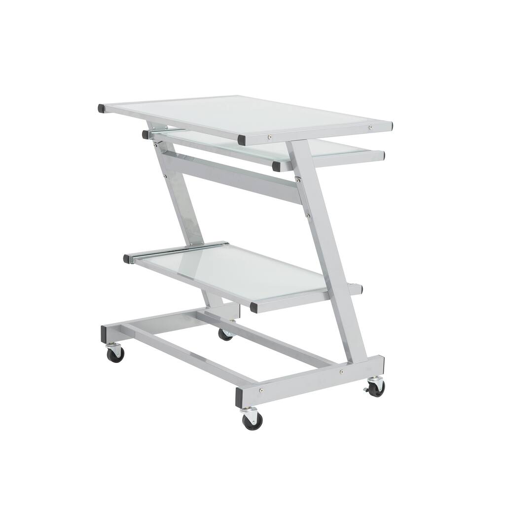 Z Aluminum/ Frosted Glass Computer Cart
