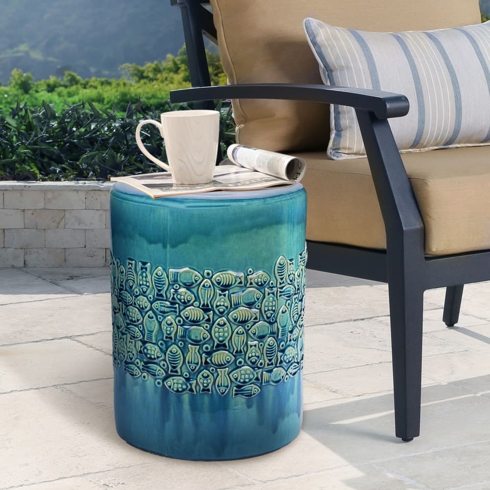 Abbyson Bali Teal Ceramic Garden Stool