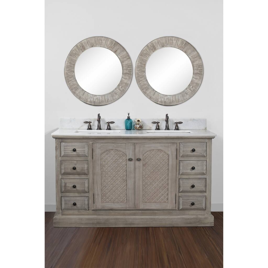 Rustic Style Quartz White Marble Top 60-inch Double Sink Bathroom Vanity