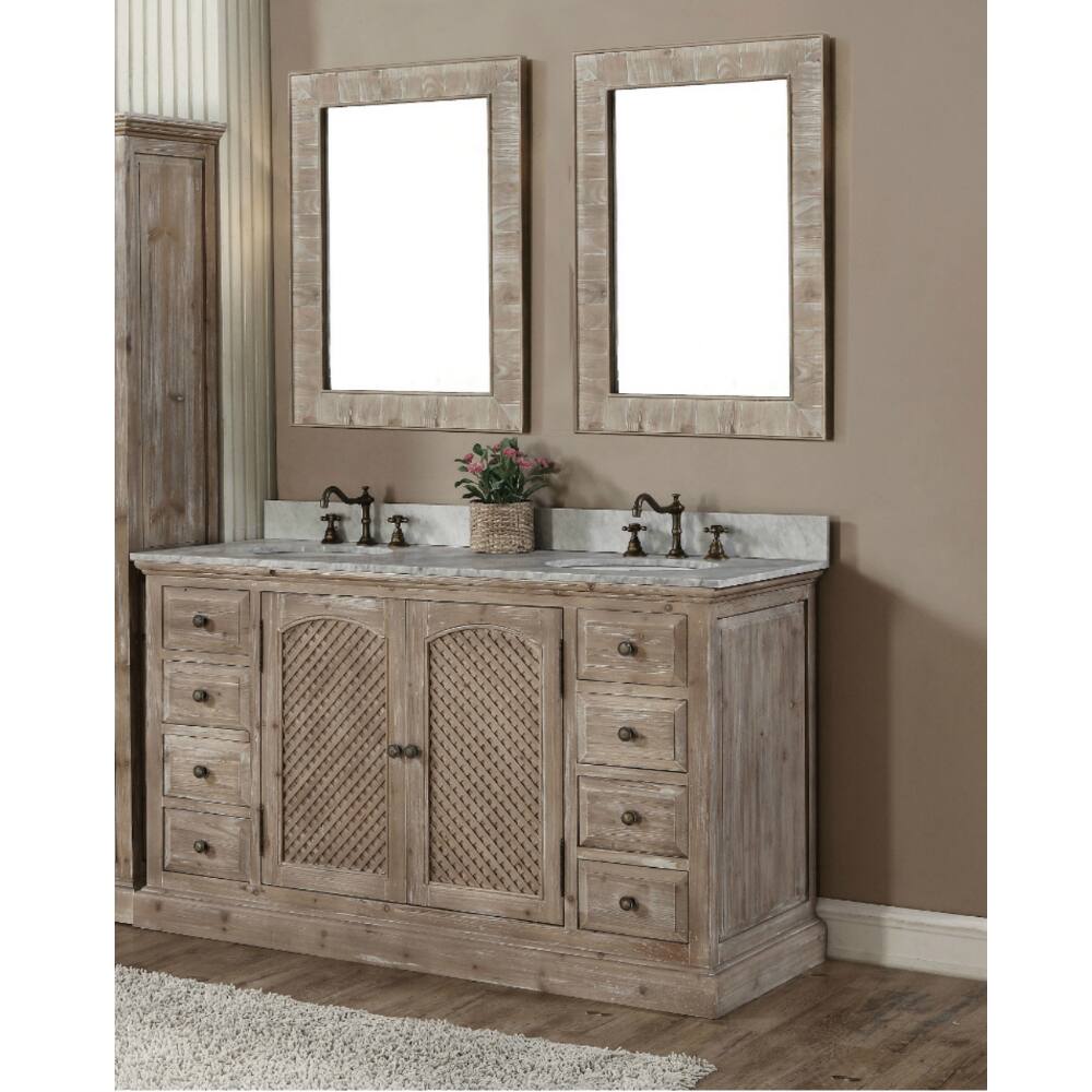 Rustic Style Matte Ash Grey Limestone Top 60-inch Double Sink Bathroom Vanity with Dual Matching Wall Mirrors