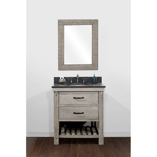 Rustic Style Matte Ash Grey Limestone Top 30-inch Bathroom Vanity with Matching Wall Mirror