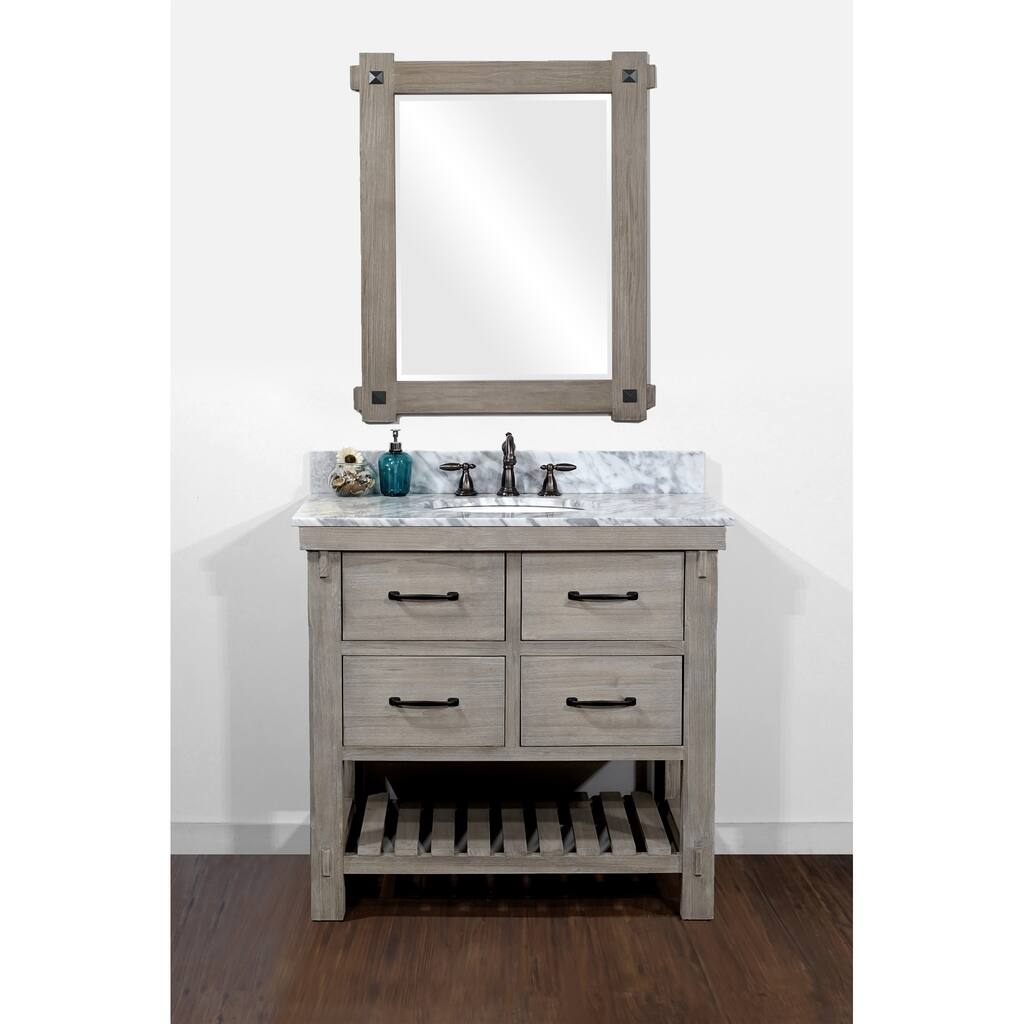 Rustic Style Carrara White Marble Top 36-inch Bathroom Vanity