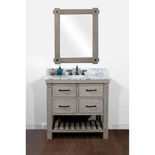 Rustic Style Carrara White Marble Top 36-inch Bathroom Vanity - Bed ...